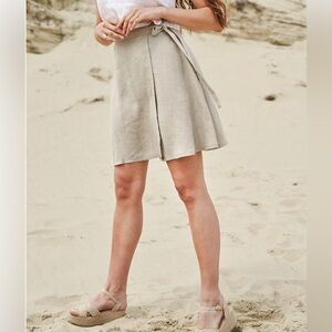 Cream Wrap Linen Skirt with Pockets